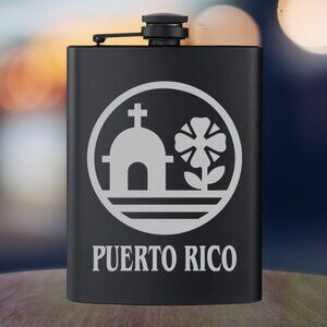 Personalized Puerto Rico Garita Coqui Black Flask | Puerto Rico | Family Gift